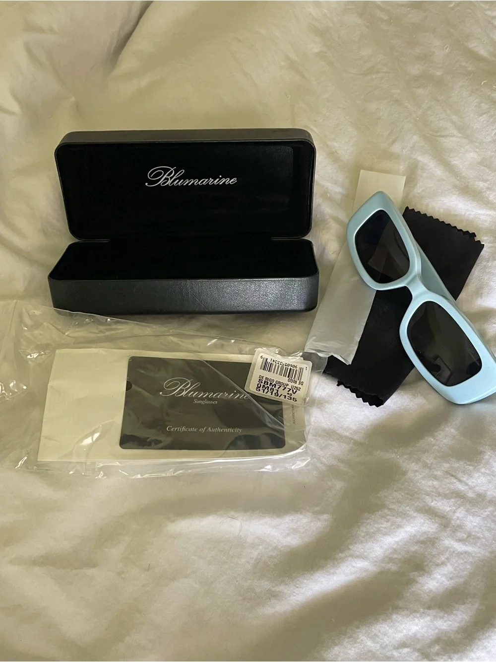 NWT Blumarine Light Blue Rectangular Sunglasses with Black Lenses